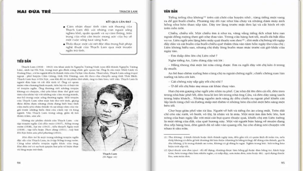 Thạch Lam: Tâm như lan thảo và cốt cách thanh cao Thach Lam Hai dua tre sach giao khoa e1585448344538 - Thạch Lam: Tâm như lan thảo và cốt cách thanh cao