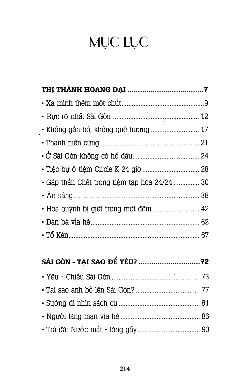 Sài Gòn thị thành hoang dại: Khi tình cảm rực rỡ hơn ánh đèn hoa lệ Muc luc cua sach sai gon thi thanh hoang dai - Sài Gòn thị thành hoang dại: Khi tình cảm rực rỡ hơn ánh đèn hoa lệ