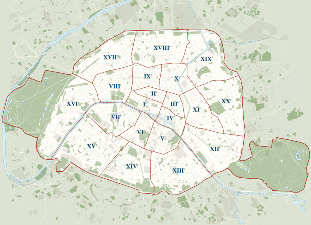 Bản đồ phân chia các quận của Paris
