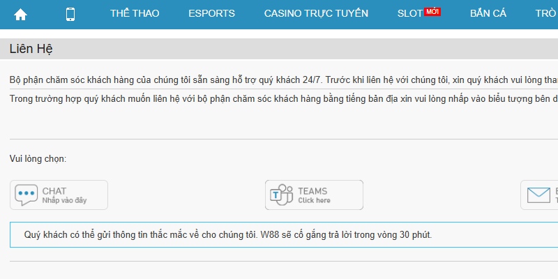 W88 chăm sóc khách hàng mọi lúc