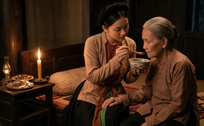 Ngay cả trong nghịch cảnh nhật vật Vũ Nương vẫn tỏa sáng nhớ đức tính vợ hiền dâu thảo