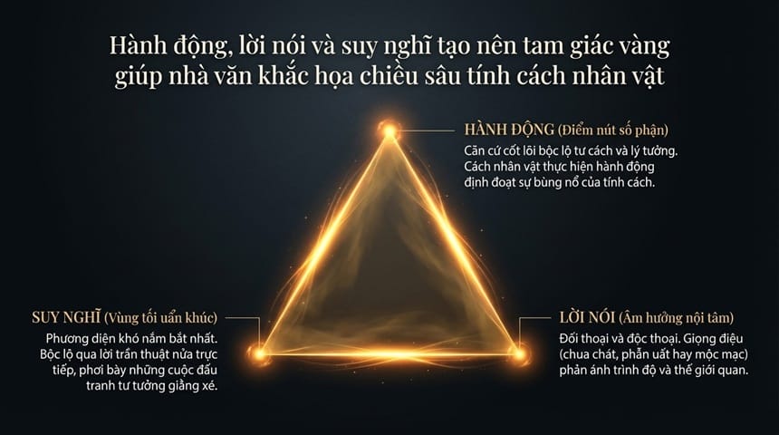 Hành động, lời nói và suy nghĩ tạo nên tam giác vàng giúp nhà văn khắc họa chiều sâu tính cách nhân vật