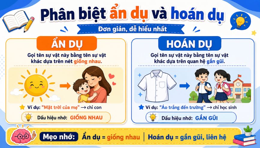 Phân biệt ẩn dụ và hoán dụ đơn giản, dễ hiểu nhất