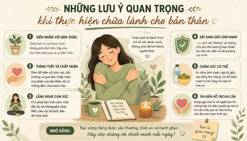 Những lưu ý quan trọng khi thực hiện chữa lành cho bản thân