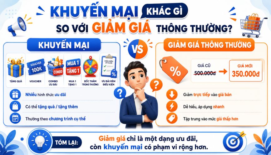 Khuyến mại khác gì so với giảm giá thông thường?