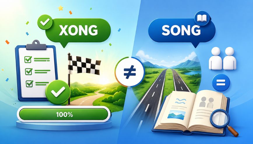 “Xong” biểu thị sự hoàn tất, còn “song” mang những ý nghĩa khác