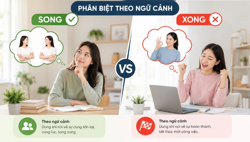 Cách thức phân biệt song hay xong theo ngữ cảnh/trường hợp