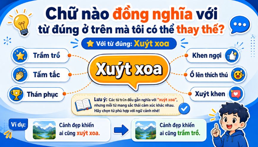 Chữ nào đồng nghĩa với từ đúng ở trên mà tôi có thể thay thế?