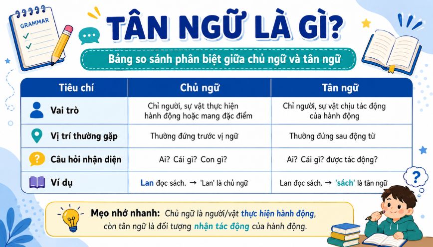 Bảng so sánh phân biệt giữa chủ ngữ và tân ngữ