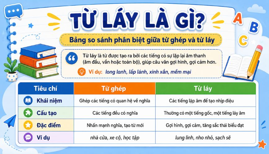 Bảng so sánh phân biệt giữa từ ghép và từ láy là gì