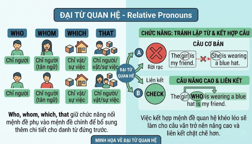 Đại từ quan hệ giúp câu văn liên kết chặt chẽ hơn