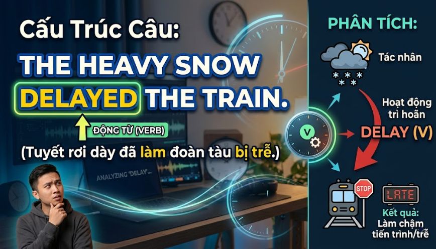 “Delay” đóng vai trò là động từ trong câu