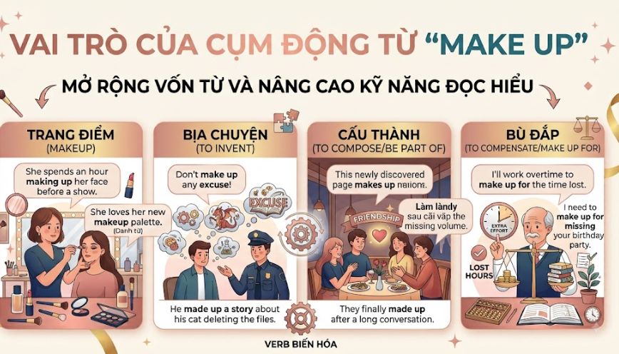 Make up đóng vai trò là một cụm động từ