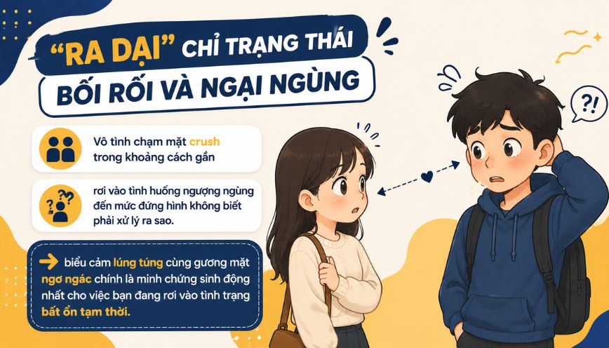 “Ra dại” chỉ trạng thái bối rối và ngại ngùng