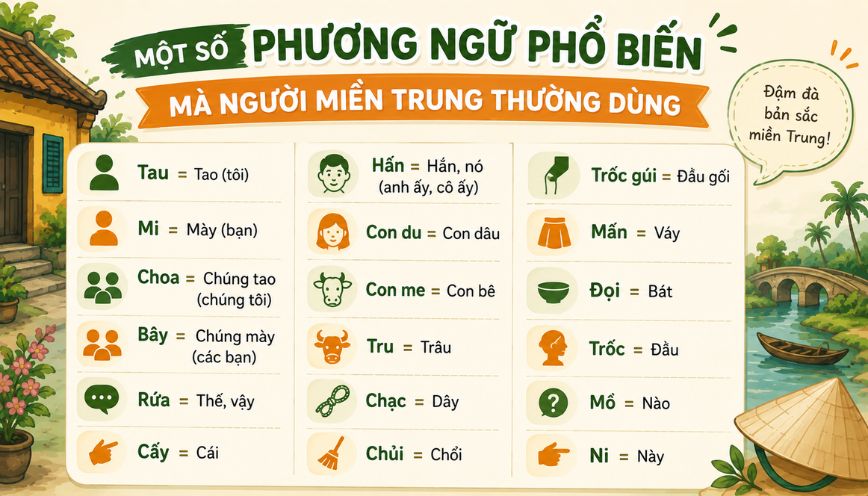 Một số phương ngữ phổ biến mà người miền Trung thường dùng