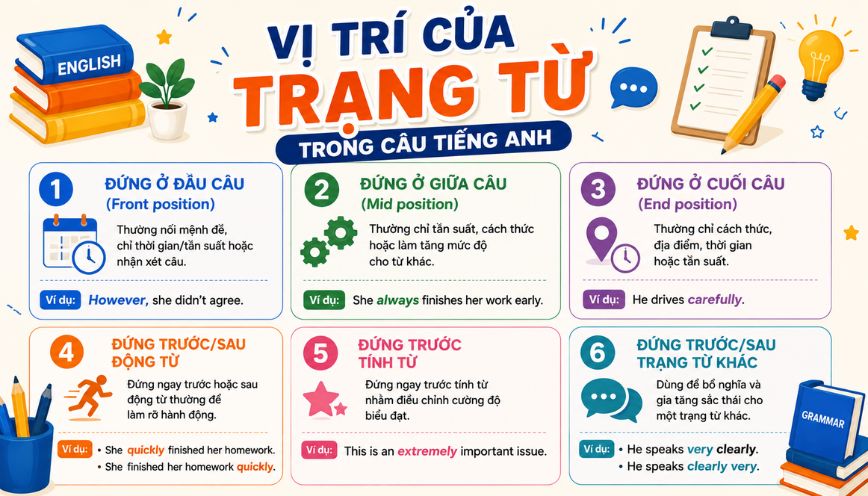 Vị trí của trạng từ trong câu tiếng Anh